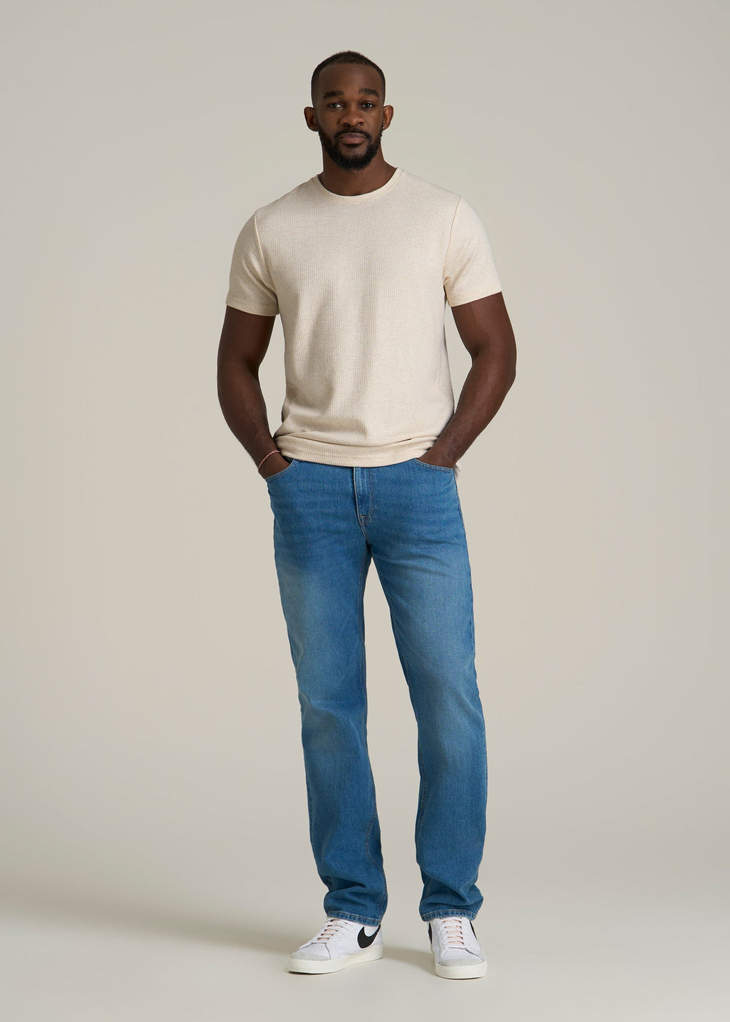 Cloud Knit Waffle Short Sleeve Tee for Tall Men in Heathered Oatmeal