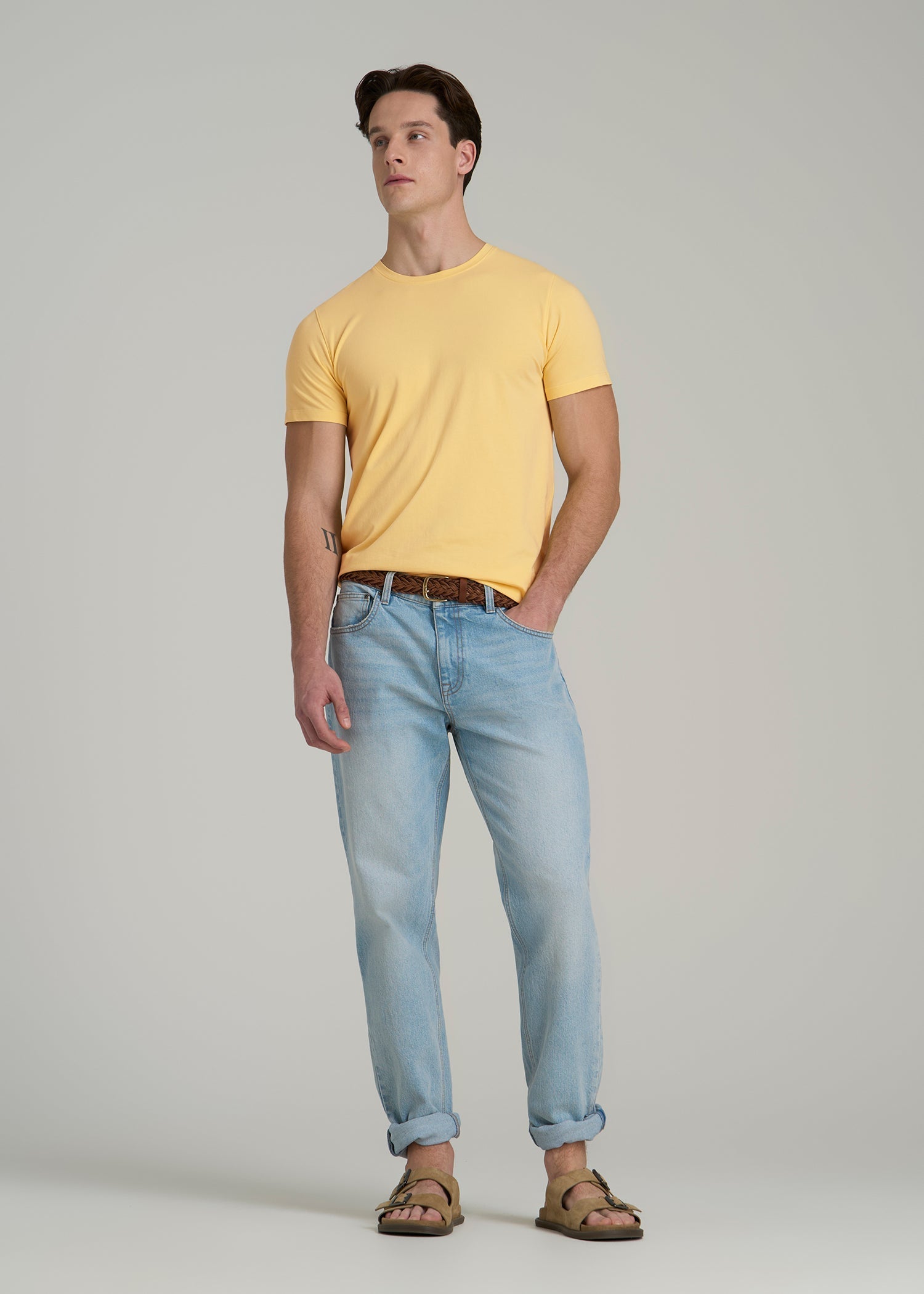 The Essential MODERN-FIT Crewneck Tee for Tall Men in Lemon Drop