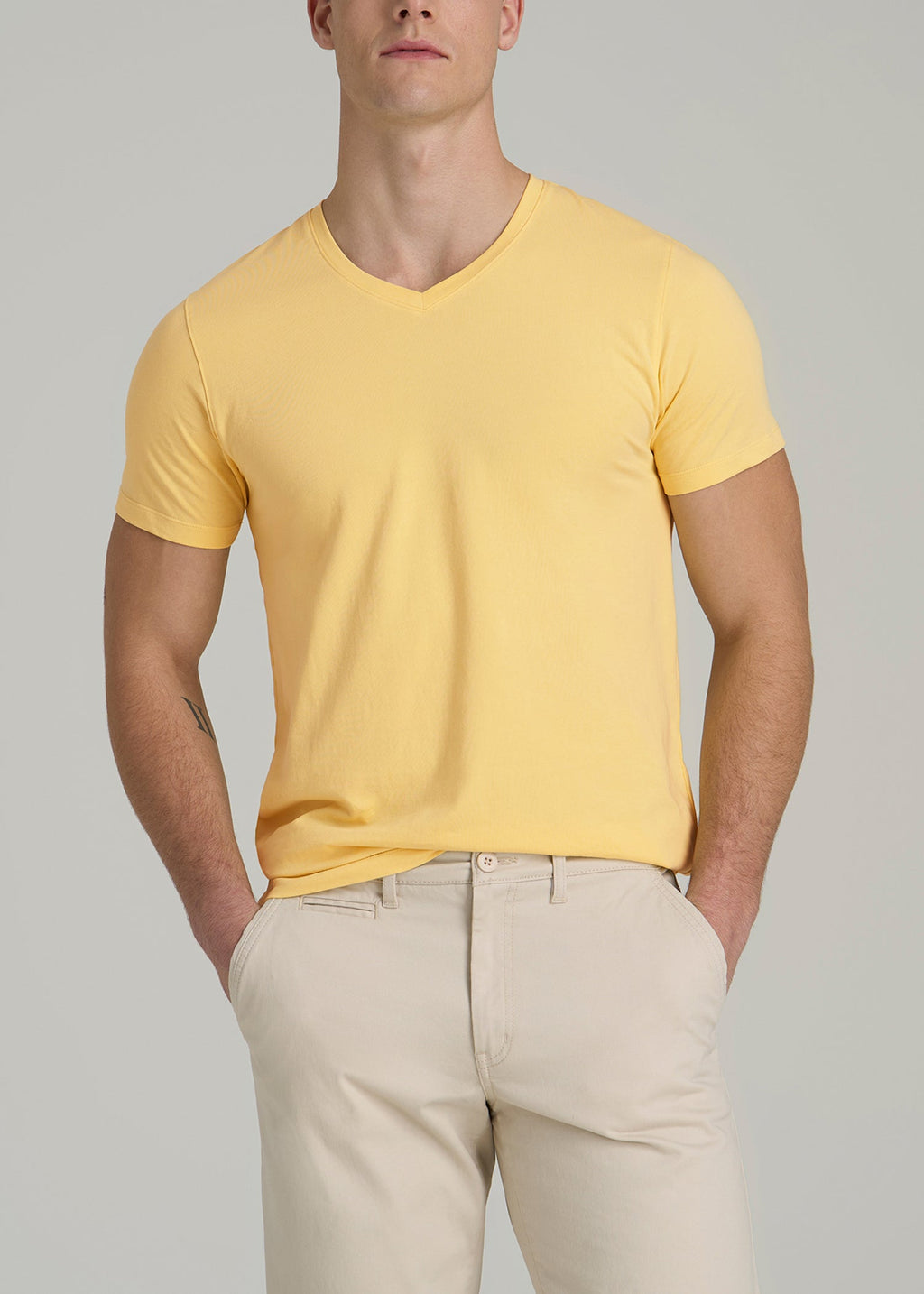 The Essential MODERN-FIT V-Neck Tee for Tall Men in Lemon Drop