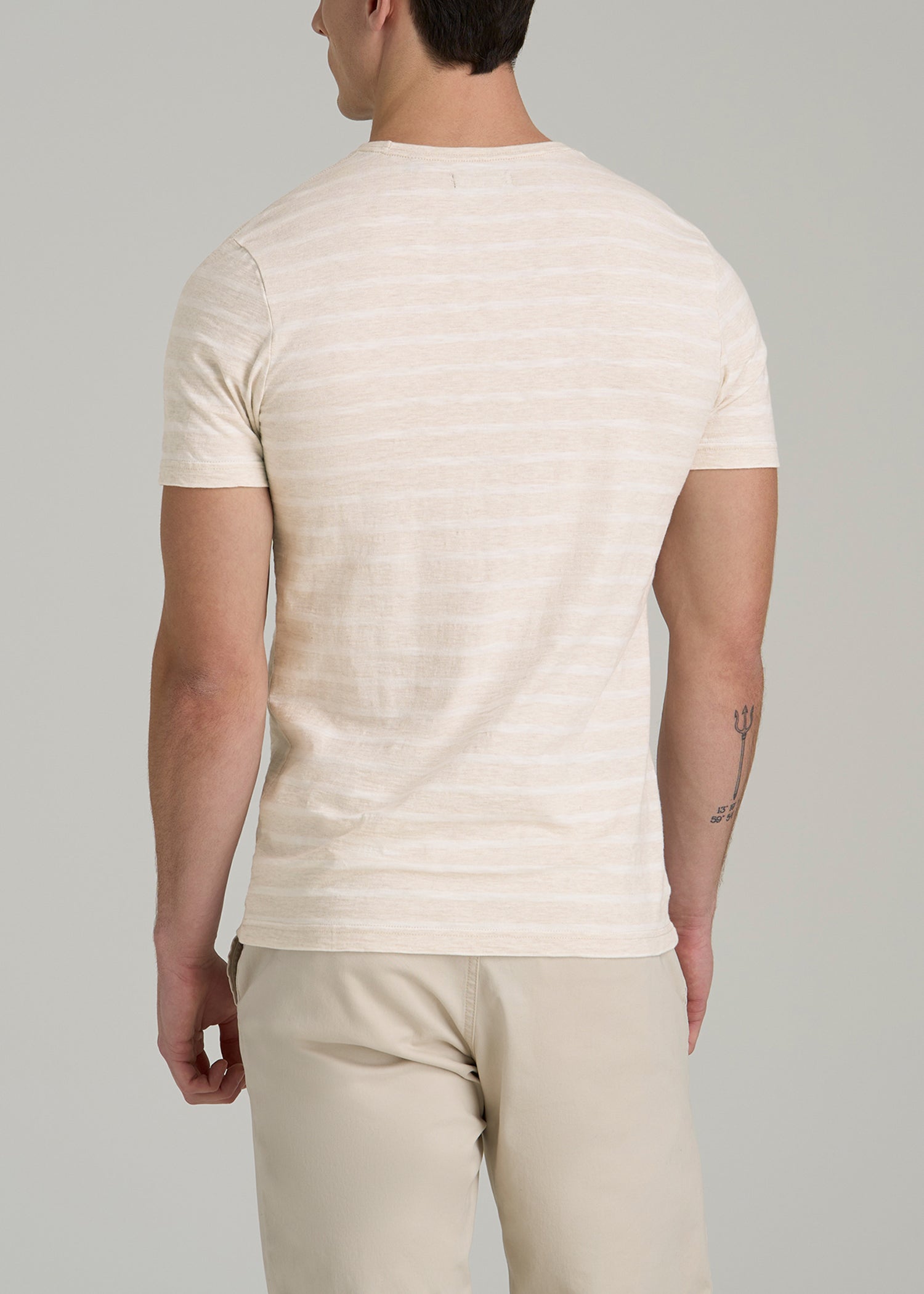 REGULAR-FIT Striped Tee for Tall Men in Heathered Oatmeal and White Stripe