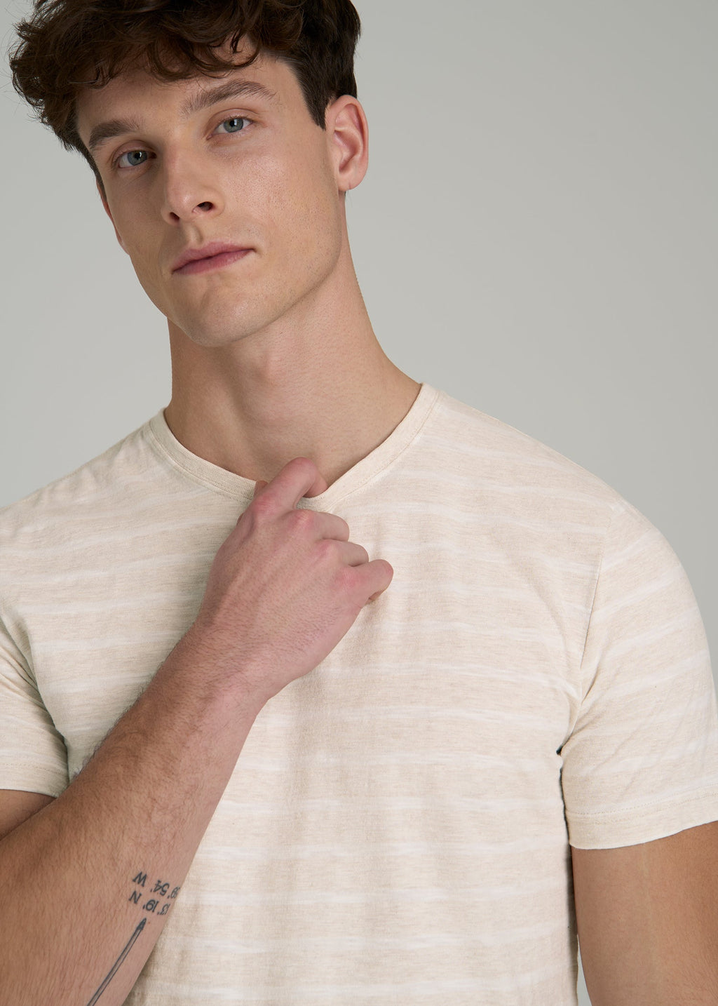 REGULAR-FIT Striped Tee for Tall Men in Heathered Oatmeal and White Stripe