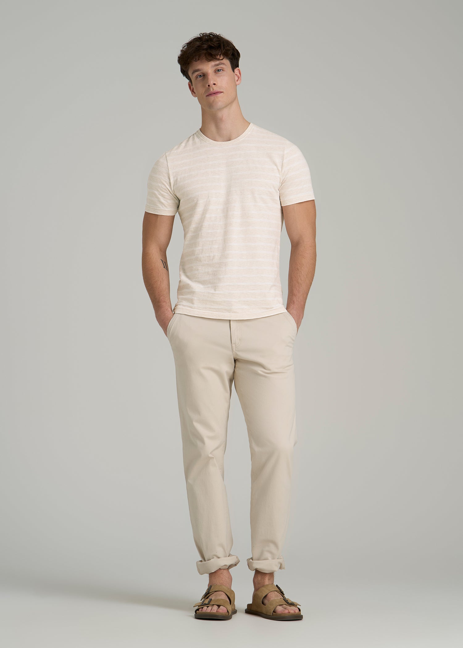 REGULAR-FIT Striped Tee for Tall Men in Heathered Oatmeal and White Stripe